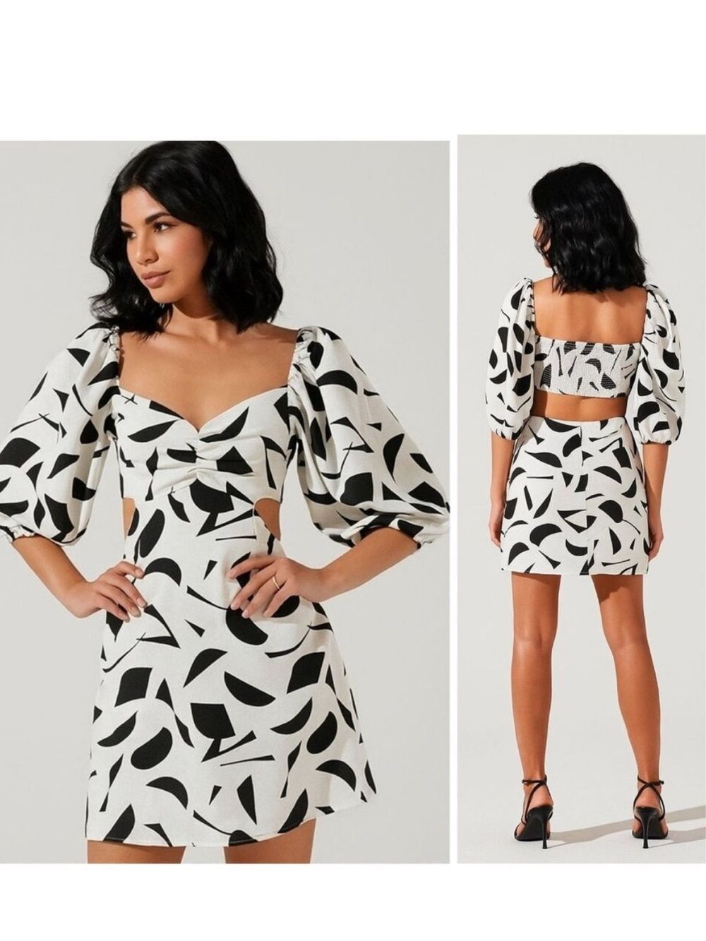 Astr White Mini Dress with Black Abstract Print Size Large